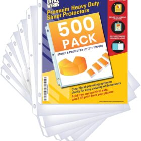 Office Werks 500 Pack Sheet Protectors – Heavy Duty 8.5 x 11 Clear Page Sleeves, Top Loading with Reinforced 3-Hole Punch, Archival Safe for Binders
