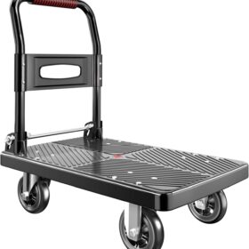 Upgraded Heavy-Duty Folding Push Cart Dolly – 660 lbs Capacity, 4' Silent Swivel Wheels & Compact Foldable Design – Moving Platform for Home, Office & Warehouse