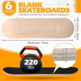 Meooeck 6-Pack Blank Skateboard Decks – 28x8 Inch 7-Ply Maple Wood with Grip Tape – DIY Painting Canvas & Double Kick Concave Board for Skating, Home Decor, and Art Projects