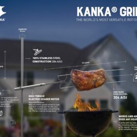 KANKA Heavy Duty Portable Rotisserie Grill Kit – 22LB Electric Spit Roaster for Fire Pits, BBQ & Campfires – Includes 304 Stainless Steel Rod & Battery Powered Motor