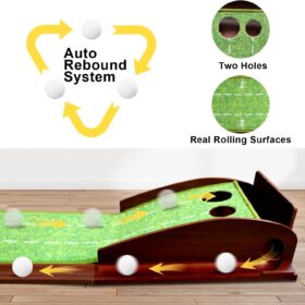 Toptoo Golf Putting Mat with Automatic Ball Return – 9.84 ft Indoor/Outdoor Practice Green with Putter & 5 Balls