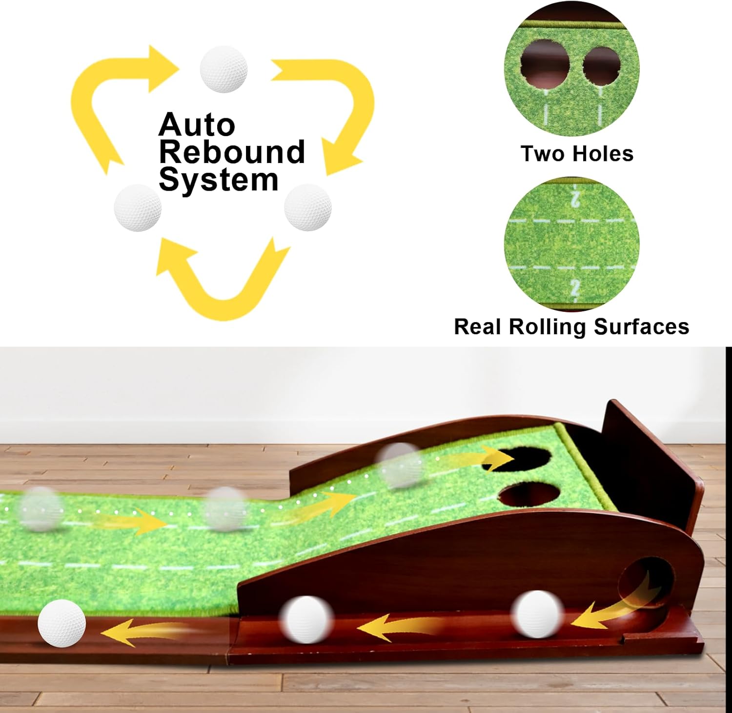Toptoo Golf Putting Mat with Automatic Ball Return – 9.84 ft Indoor/Outdoor Practice Green with Putter & 5 Balls