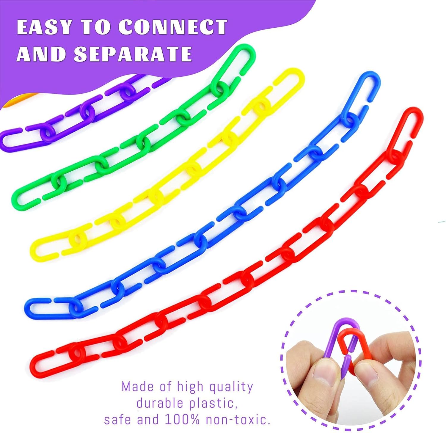 JIALEEY 100-Piece Colorful Plastic Chain Links - Montessori Math Manipulatives & DIY Bird Cage Connectors for Parrots, Sugar Gliders, & Small Pets