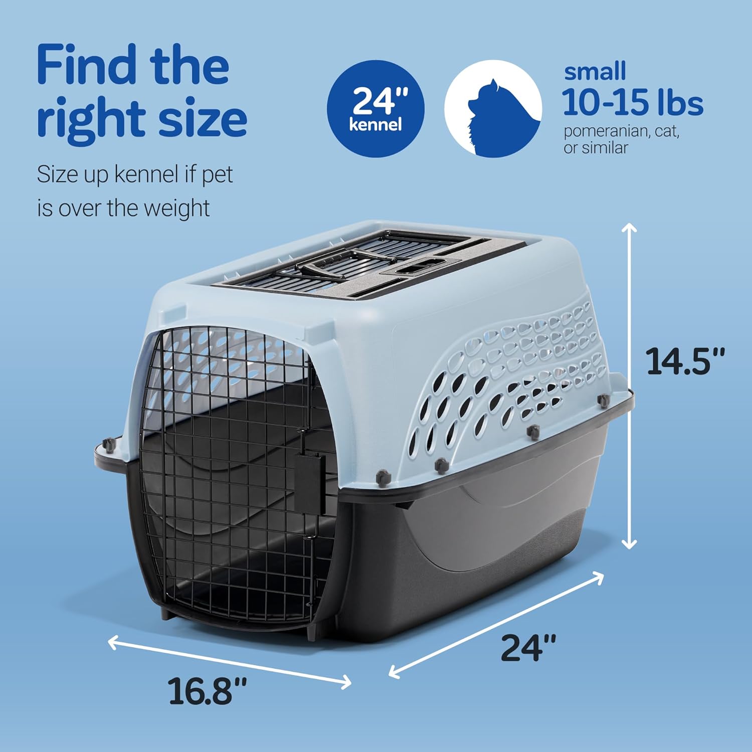 Petmate Two-Door Pet Kennel & Travel Carrier for Small Dogs & Cats - Airline Approved, Top & Front Loading, Made in USA, 24-Inch, Blue
