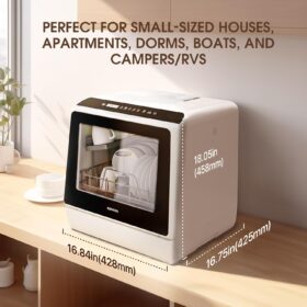 NOVETE Countertop Dishwasher - Compact Portable Dishwasher with 5L Built-in Water Tank, 5 Program Modes, 167°F Baby Care, Hot Air Dry & Fruit Wash - Ideal for Apartments, Dorms, and RVs