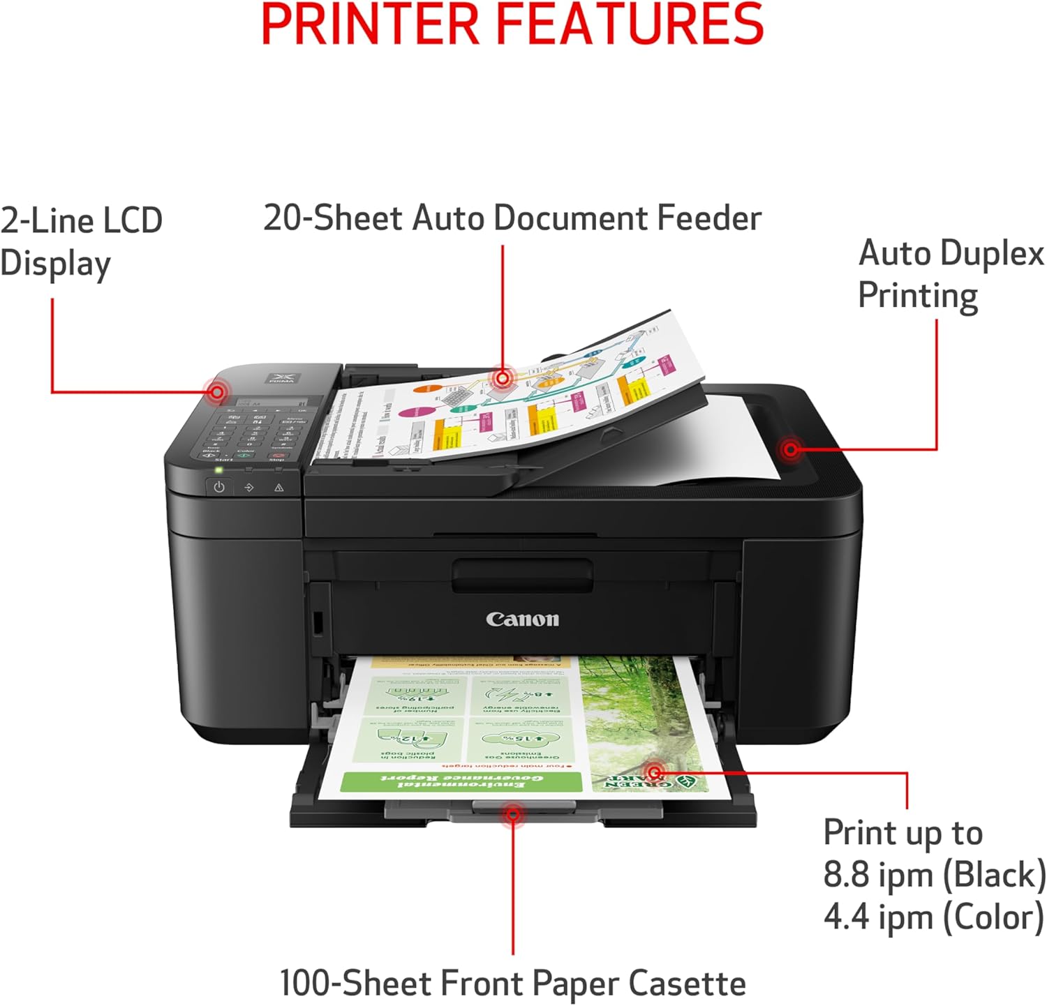 Canon PIXMA TR4720 Wireless All-In-One Inkjet Printer with Auto Document Feeder, Fax, and Mobile Printing (Black)