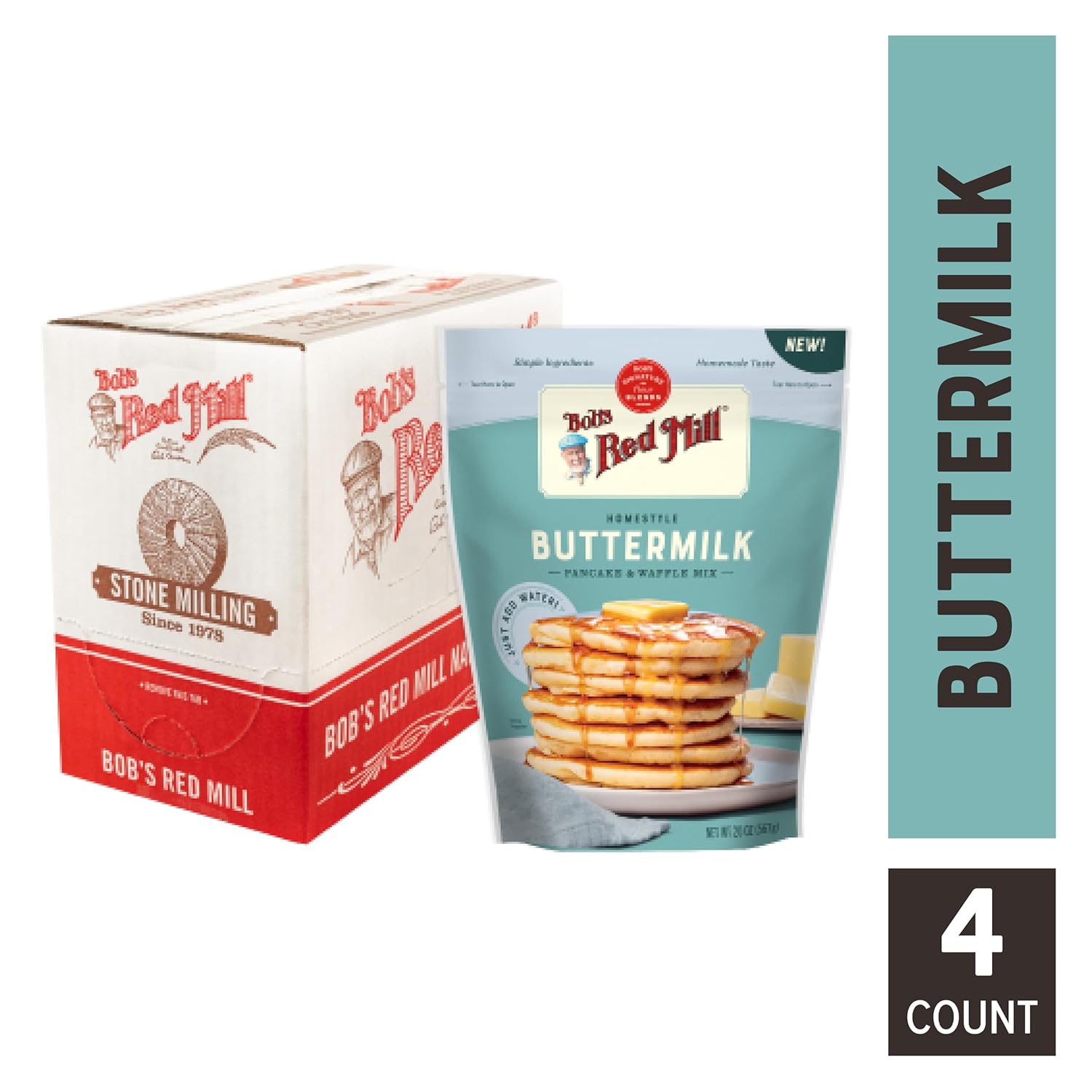 Bob's Red Mill Signature Buttermilk Pancake Mix – 20oz (4 Pack) – Premium, Just-Add-Water Flour Blend for Fluffy Pancakes & Waffles