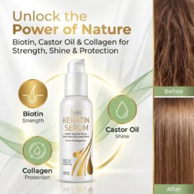Keratin Hair Serum with Biotin & Collagen - Anti-Frizz Shine Treatment, Heat Protectant Oil for Dry, Damaged Hair - 4.25 fl oz