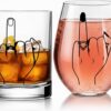 Mr. & Mrs. Ring Finger Wine & Whiskey Glass Set – Funny Engagement, Wedding, or Bridal Shower Gift for Couples