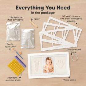 KeaBabies Baby Handprint and Footprint Kit - 100% Safe Air-Dry Clay Keepsake Frame with Photo Insert, Personalized Nursery Decor & New Mom Gift (Alpine White)