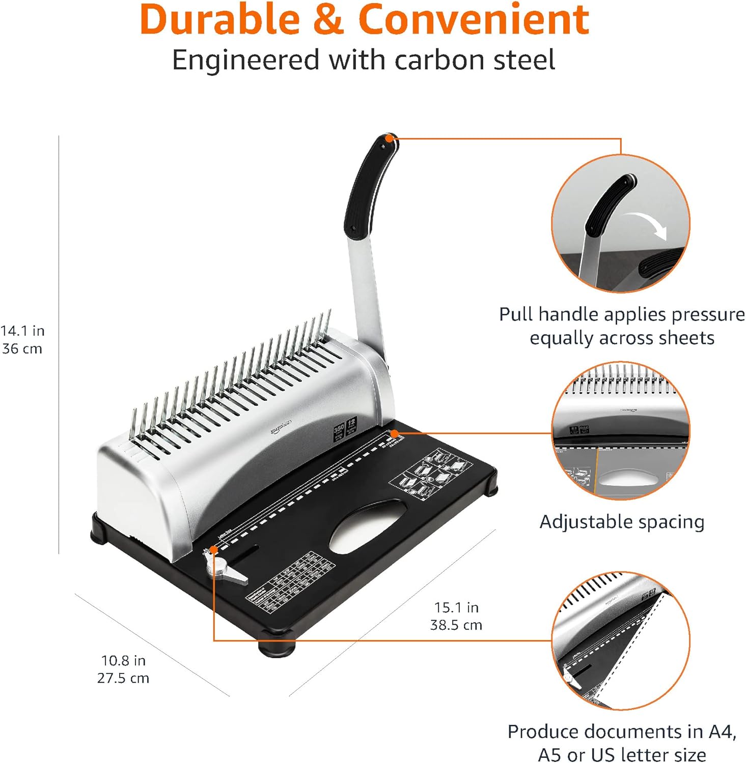 Amazon Basics Comb Binding Machine – 350 Sheet Capacity, Electric Punch for A4, Letter & A5