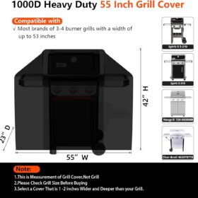 GuardKove Heavy Duty 1000D Grill Cover – 55" Waterproof & UV Resistant Patio BBQ Cover for 3-4 Burner Grills (Fits Weber, Char-Broil, Nexgrill)