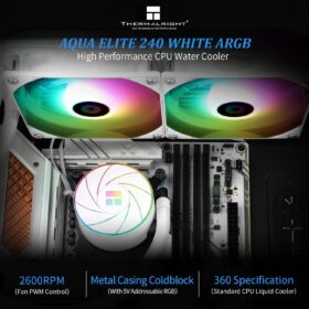 Thermalright Aqua Elite 240 ARGB White Liquid CPU Cooler - 240mm High Efficiency Water Cooling with Dual 120mm PWM Fans, 5V 3Pin Sync for Intel & AMD (AM5/AM4/LGA1700)