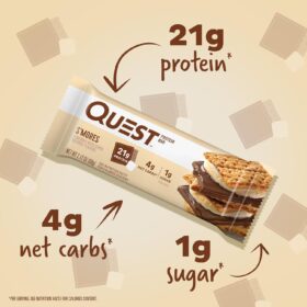 Quest Nutrition S'mores Protein Bar - High Protein, Low Carb, Keto Friendly Gluten Free Snack, 4 Count Box