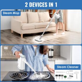 FEPPO 2-in-1 Steam Mop and Handheld Cleaner – 230°F High Temp Floor Steamer with 10 Accessories for Hardwood, Tile, Grout, and Furniture