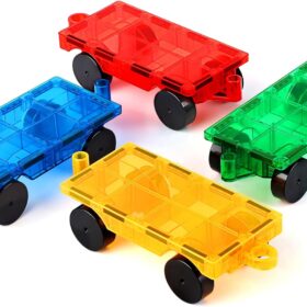 Magnetic Tiles Cars Expansion Set – 4 PC Universal Vehicle Bases for Educational Building Blocks
