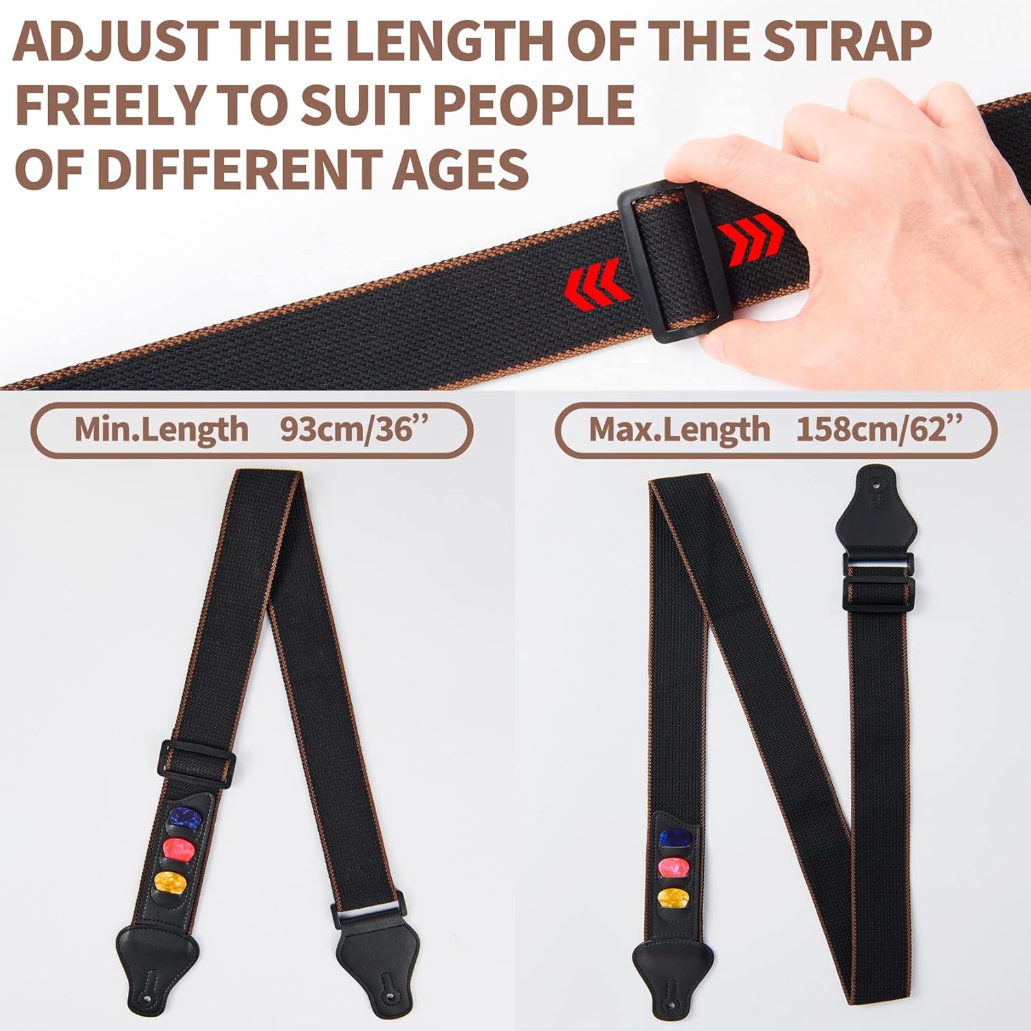 WOGOD Premium Adjustable Guitar Strap with Pick Holder – Universal Cotton Leather Strap for Acoustic, Electric & Bass Guitars