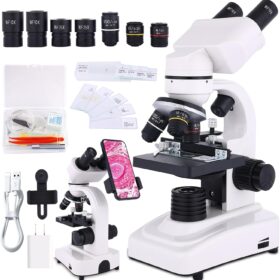Professional 40X-2500X Binocular Compound Microscope with Mechanical Stage, LED Illumination & Phone Adapter - Lab & Home Science Kit