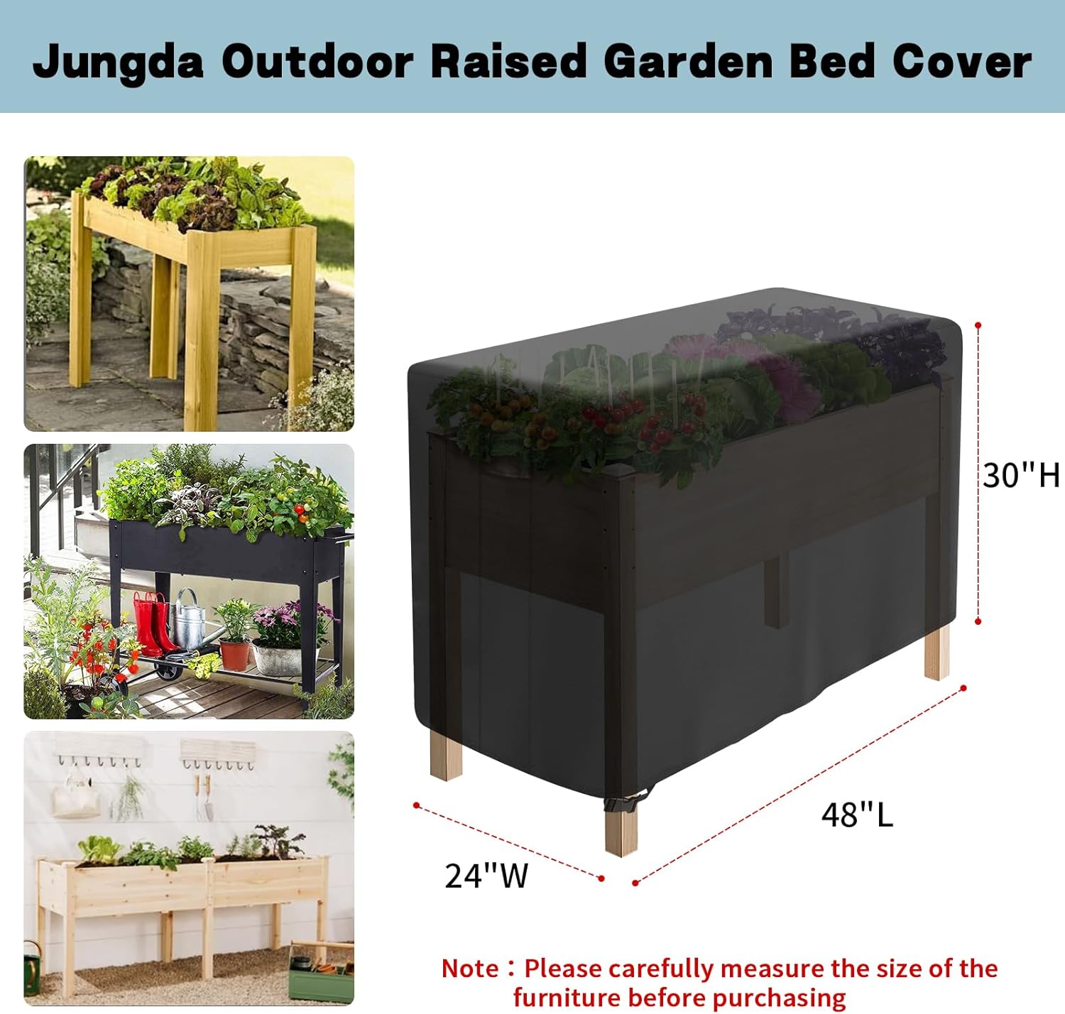 Waterproof Raised Garden Bed Cover – Heavy Duty Outdoor Planter Box Cover with Air Vents & Drawstring – 48" x 24" x 30" All-Weather Protection