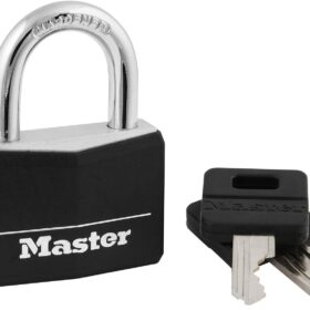 Master Lock 141D Covered Aluminum Padlock - Hardened Steel Shackle, Vinyl Weather Resistant Body, Keyed Gym & Outdoor Locker Lock