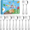 DRKIO Kids Stainless Steel Utensils Set – 12-Piece Toddler Flatware with Safe, Ergonomic Handles & Fun Animal Designs (Dishwasher Safe)