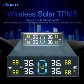 Solar & USB Powered TPMS for RVs & Trucks - Real-Time Tire Pressure Monitoring System with 4 External Sensors, Color LCD Display, and 6 Alarm Modes (0-88 PSI)