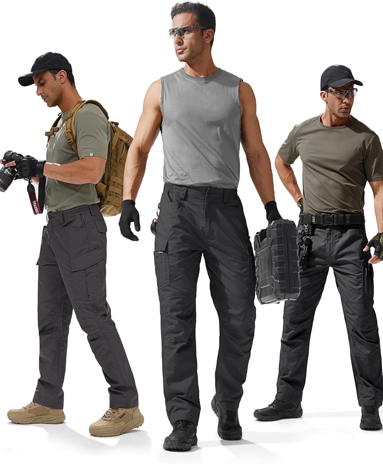 FREE SOLDIER Men's Tactical Ripstop Cargo Pants - Lightweight, Water-Resistant Work Hiking Trousers with Multi-Pockets