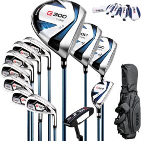 PGM G300 Men's Complete 12-Piece Golf Club Set – Titanium Driver, Draw-Biased Hybrid, Stainless Steel Irons, Alignment Putter & Stand Bag with Headcovers