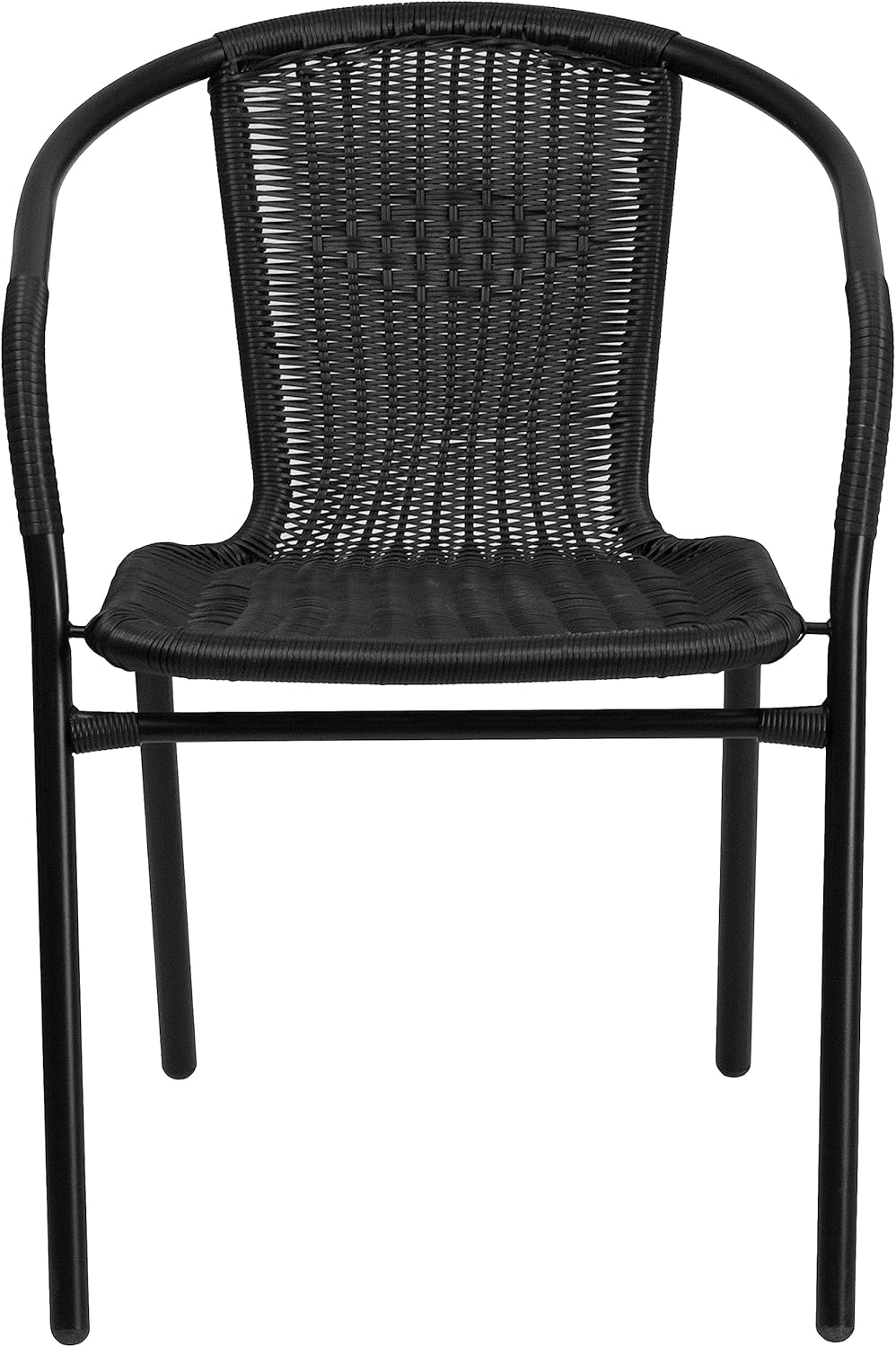 Set of 2 Commercial Stackable Rattan Chairs with Arms – Indoor & Outdoor Black Wicker Restaurant Patio Dining Seating