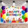 Happy Birthday Banner Backdrop - 6x3.6ft Colorful Party Decorations for Boys, Girls & Adults - Indoor & Outdoor Photo Background with Balloons & Cake Design