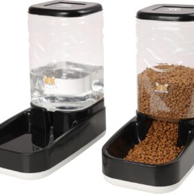 Elevon 2-in-1 Gravity Cat Feeder & Water Dispenser Set - 3.8L Automatic Food & Water Station for Cats & Small Dogs - No Electricity Required, Self-Refilling, BPA-Free (Black)