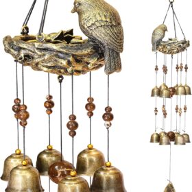 Bronze Bird Nest Wind Chimes - 12 Bell Memorial Garden Ornament & Mother’s Day Gift