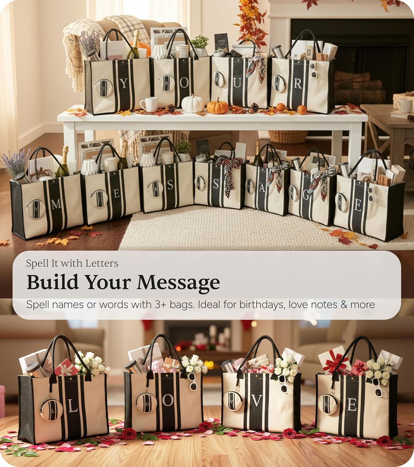 LEAFICO Initial Canvas Tote Bag – Personalized Monogram Shoulder Handbag | Unique Letter Print Gift for Women, Bridesmaids, & Birthdays