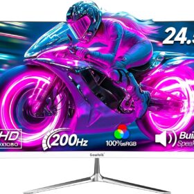 Gawfolk 24.5 Inch Gaming Monitor – 200Hz 1080P FHD, FreeSync, Frameless VA Display with Built-in Speakers, HDMI & DP (White)