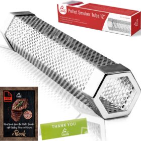 12-Inch Hexagon Pellet Smoker Tube – 304 Stainless Steel Smoker Box for Gas, Electric, or Charcoal Grills – 5 Hour Cold & Hot Smoking Accessory with Recipe eBook