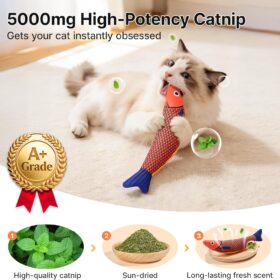 Potaroma 3-Pack Catnip Fish Toys for Cats - 9.4 Inch Crinkle Kicker Fish with Organic Catnip, Soft Plush Interactive Kitty Exercise Toy for Kittens & Cats (Green, Yellow, Orange)