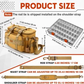 Professional Fishing Tackle Bag with 3 Adjustable Tackle Trays - Water-Resistant Oxford Fabric Gear Storage Organizer with Padded Shoulder Strap for Freshwater & Saltwater Angling