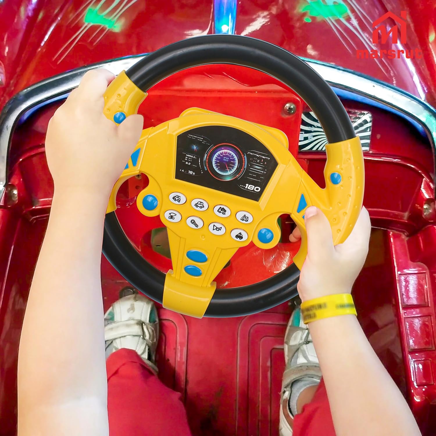 Kids Toy Steering Wheel - Yellow Electronic Driving Simulator with Realistic Sounds, Lights & Horn - Educational Interactive Toy for Toddlers & Children 3+ Years