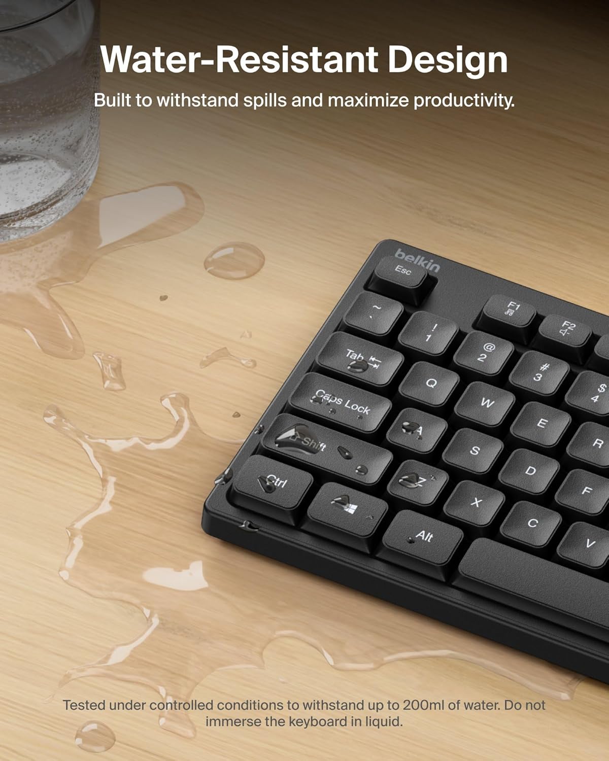 Belkin Connect Wired Keyboard and Mouse Combo – Full-Size USB-A Set with Spill-Resistant Design, Ergonomic Mouse, and Multimedia Keys for Windows PC/Laptop – Black