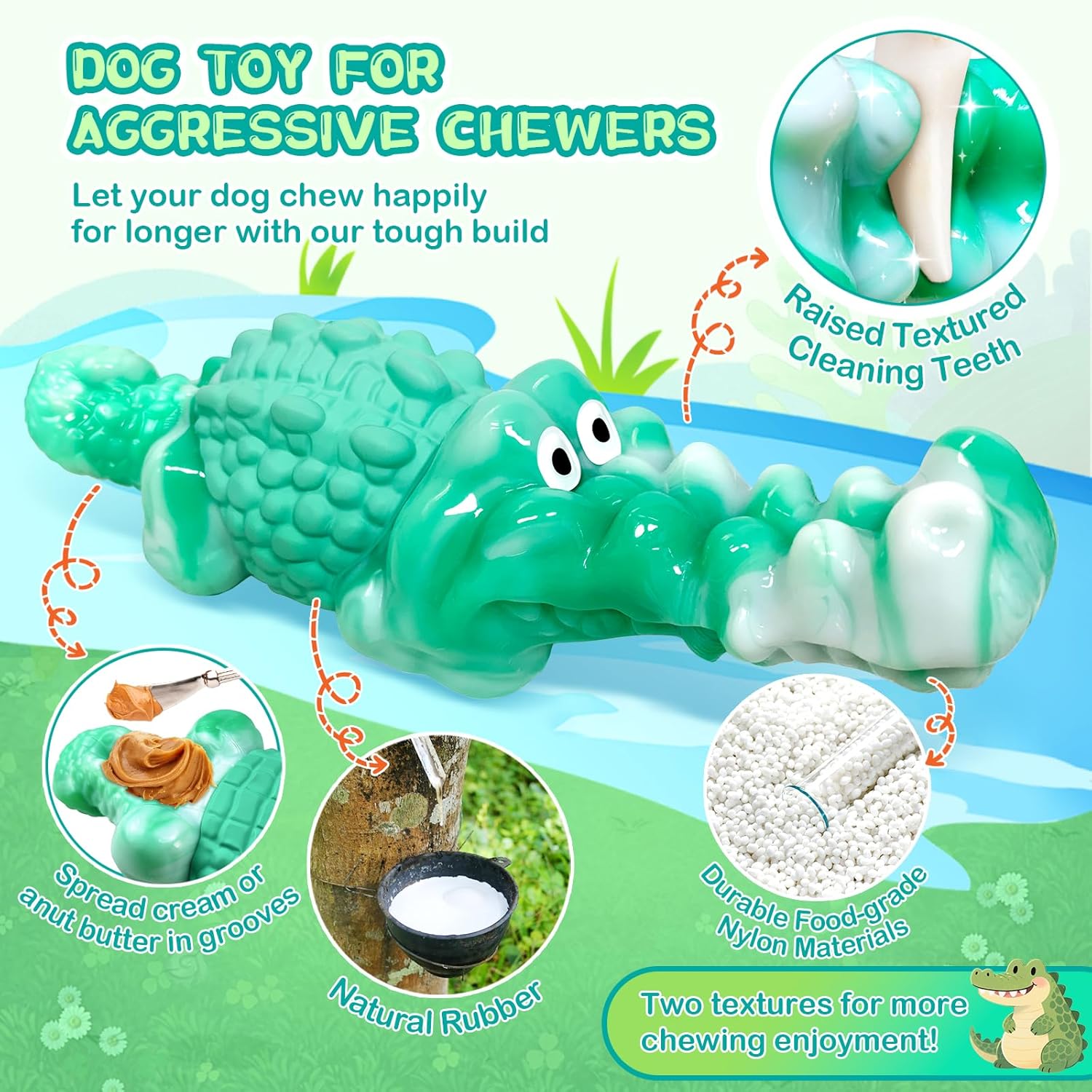 BellaWagg Tough Squeaky Alligator Dog Toy – Durable Nylon & Rubber Chew Toy for Aggressive Chewers – Teeth Cleaning, Stress Relief & Interactive Play for Medium to Large Breeds