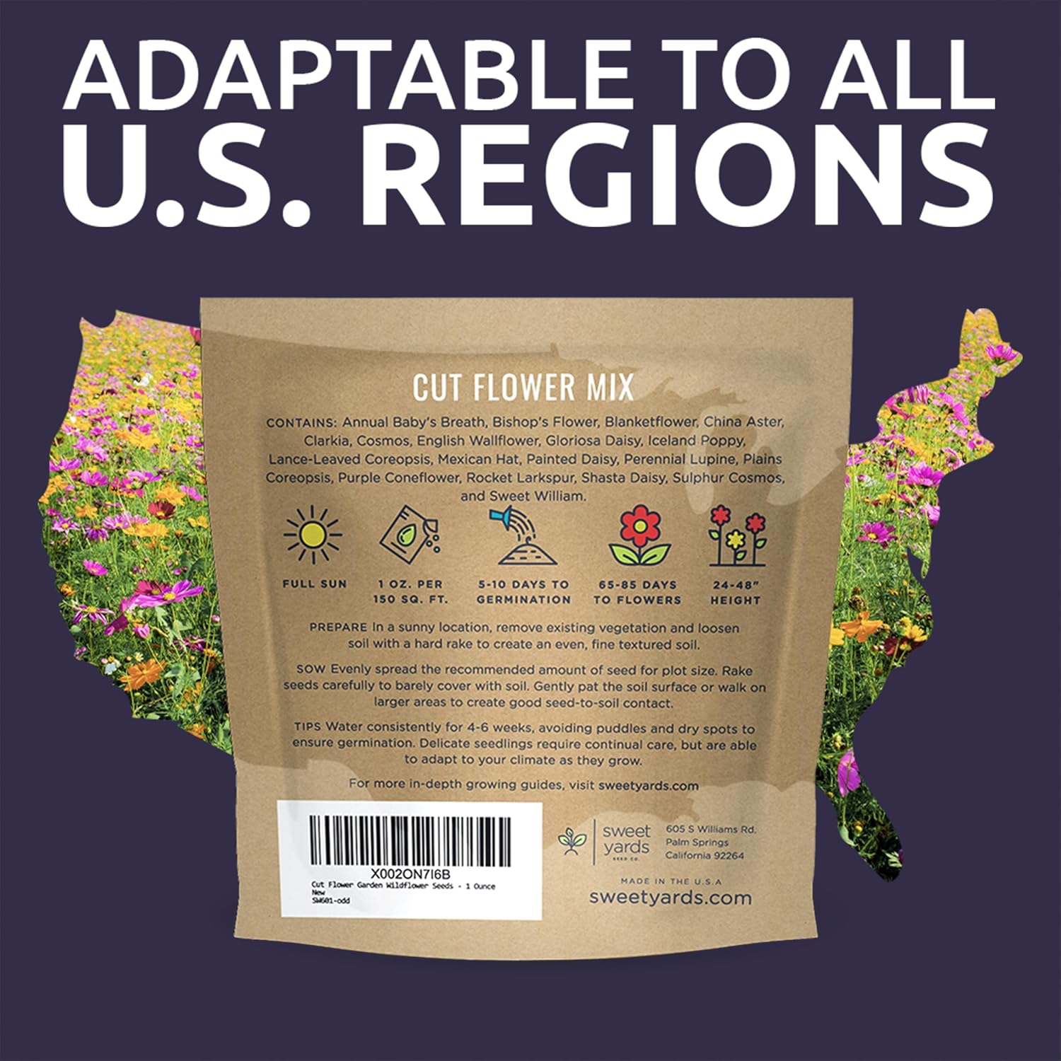 1 Ounce Cut Flower Garden Seeds Mix – Over 7,500 Non-GMO Annual & Perennial Wildflowers for Bouquets