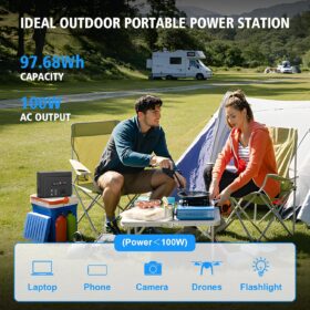 Powkey Solar Powered Generator Kit - 97Wh Portable Power Station with 30W Foldable Solar Panel, 100W Pure Sine Wave AC Outlet, PD 65W & QC 3.0 for Camping, CPAP, and Emergency Backup