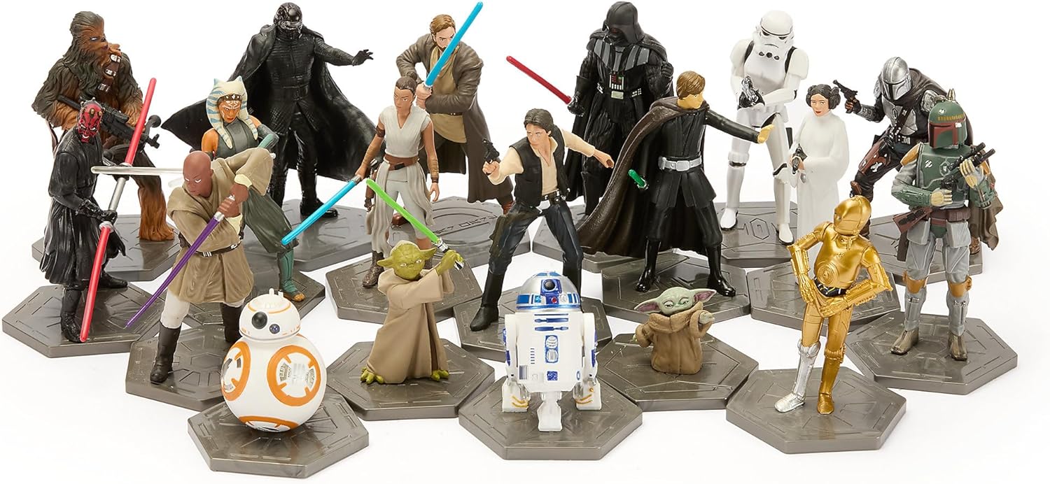 Disney Store Official Star Wars Mega Figure Collection – 19-Piece Fully Sculpted Character Set with Stands – Includes Darth Vader, Yoda, Han Solo & More – Ultimate Gift for Fans & Collectors