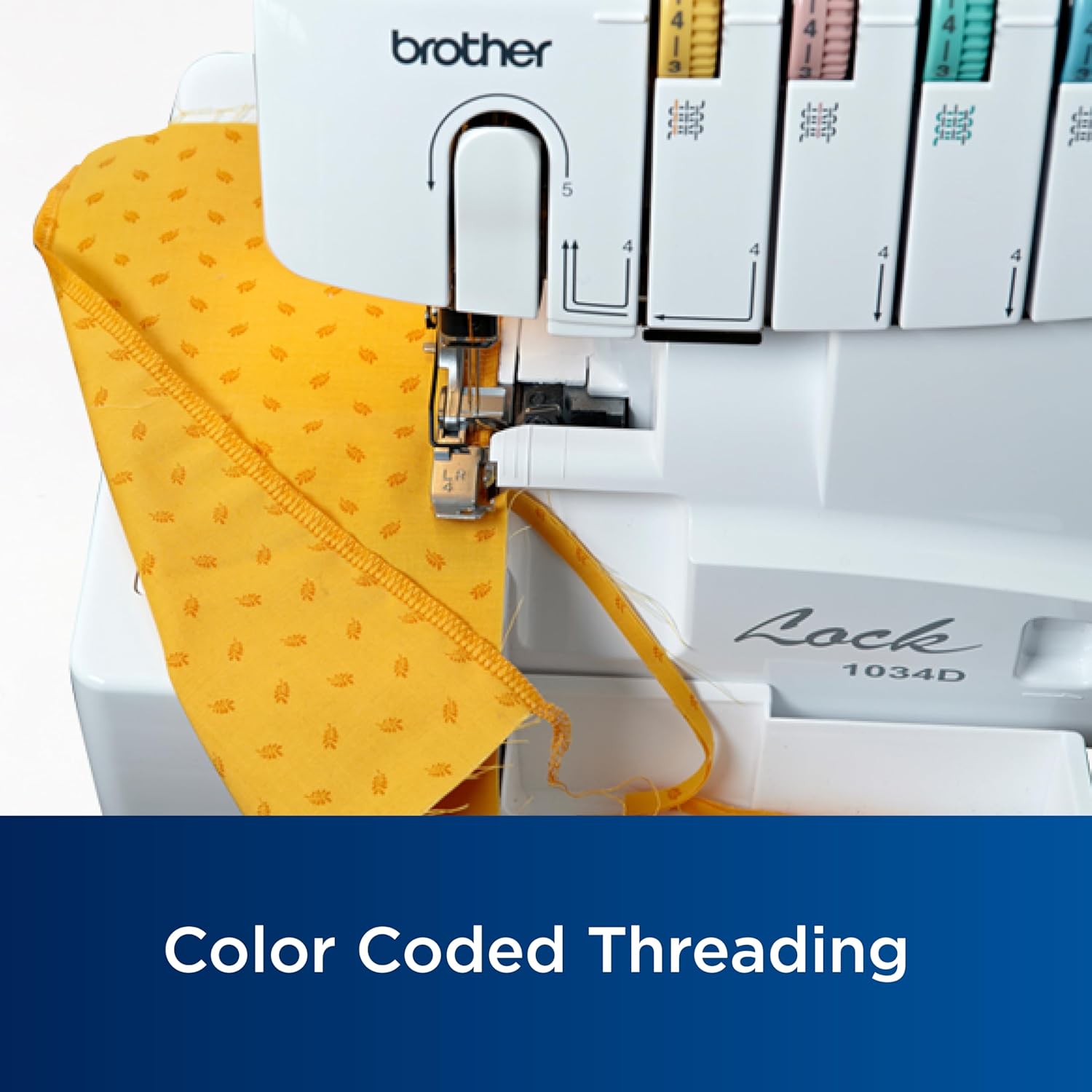 Brother 1034D 3/4 Lay-In Thread Serger with Color-Coded Looper Threading, Heavy Duty Metal Frame Overlock Machine, White, 1300 SPM