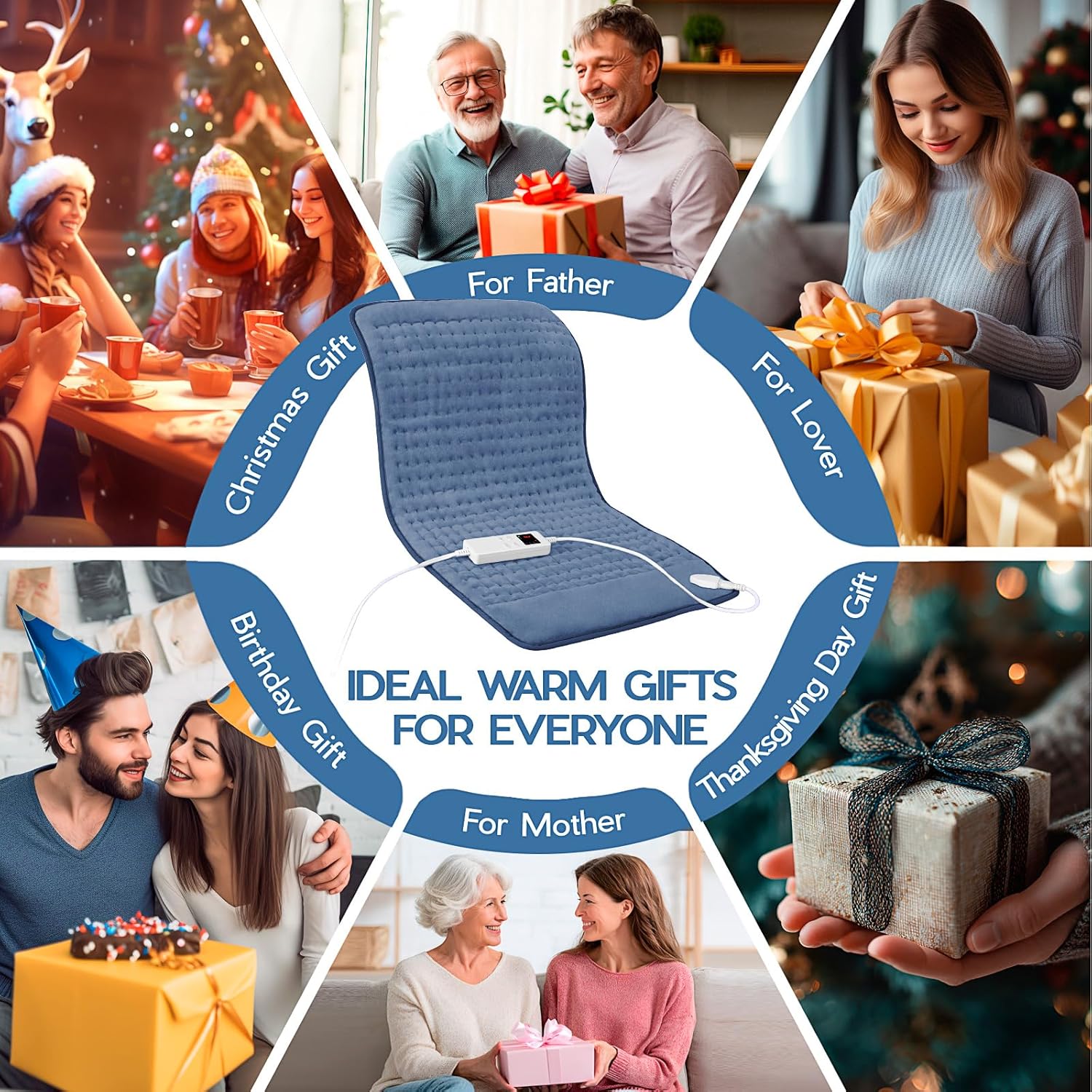 Vilicert Electric Heating Pad for Back Pain & Cramps - Fast Heating, 6 Temp Settings, Auto-Off, Ultra-Soft Machine Washable Heat Therapy for Neck, Shoulder, Menstrual Relief & Muscle Relaxation