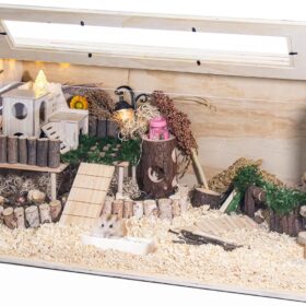 Chew-Proof Wooden Small Animal Cage with Acrylic Viewing Panels – 32” Modern Hamster, Guinea Pig & Rabbit Habitat with Open Top