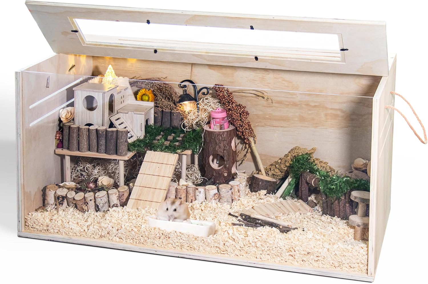 Chew-Proof Wooden Small Animal Cage with Acrylic Viewing Panels – 32” Modern Hamster, Guinea Pig & Rabbit Habitat with Open Top