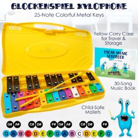 MINIARTIS 25-Note Glockenspiel Xylophone for Kids – Color-Coded Educational Musical Instrument with Songbook, Mallets, and Portable Carry Case