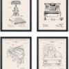 Piano Patent Prints - Set of 4 Vintage Piano Blueprint Posters - 8x10 UNFRAMED Music Room Decor, Pianist Gift & Instrument Wall Art
