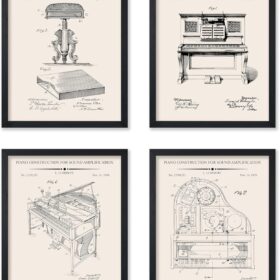 Piano Patent Prints - Set of 4 Vintage Piano Blueprint Posters - 8x10 UNFRAMED Music Room Decor, Pianist Gift & Instrument Wall Art